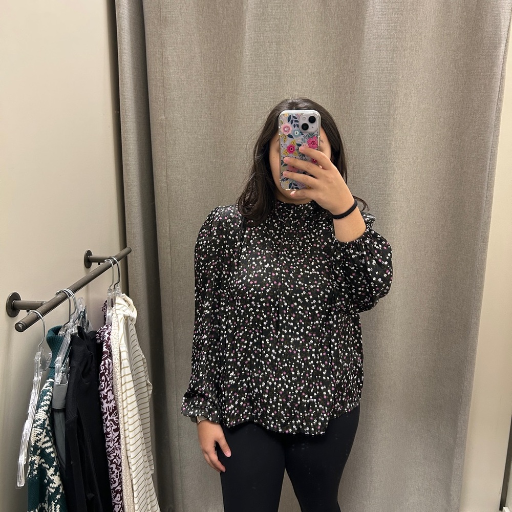 LOFT Women's Black Polka Dot Top